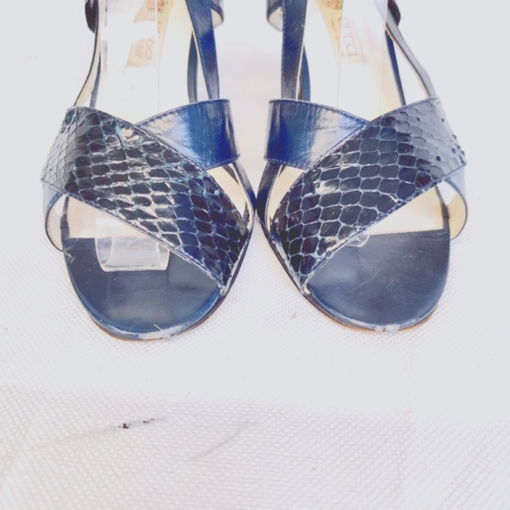 Gucci Blue Snakeskin Slingback Heels Size 37 Vintage 70s–80s Sandals Made Italy - Picture 5 of 15